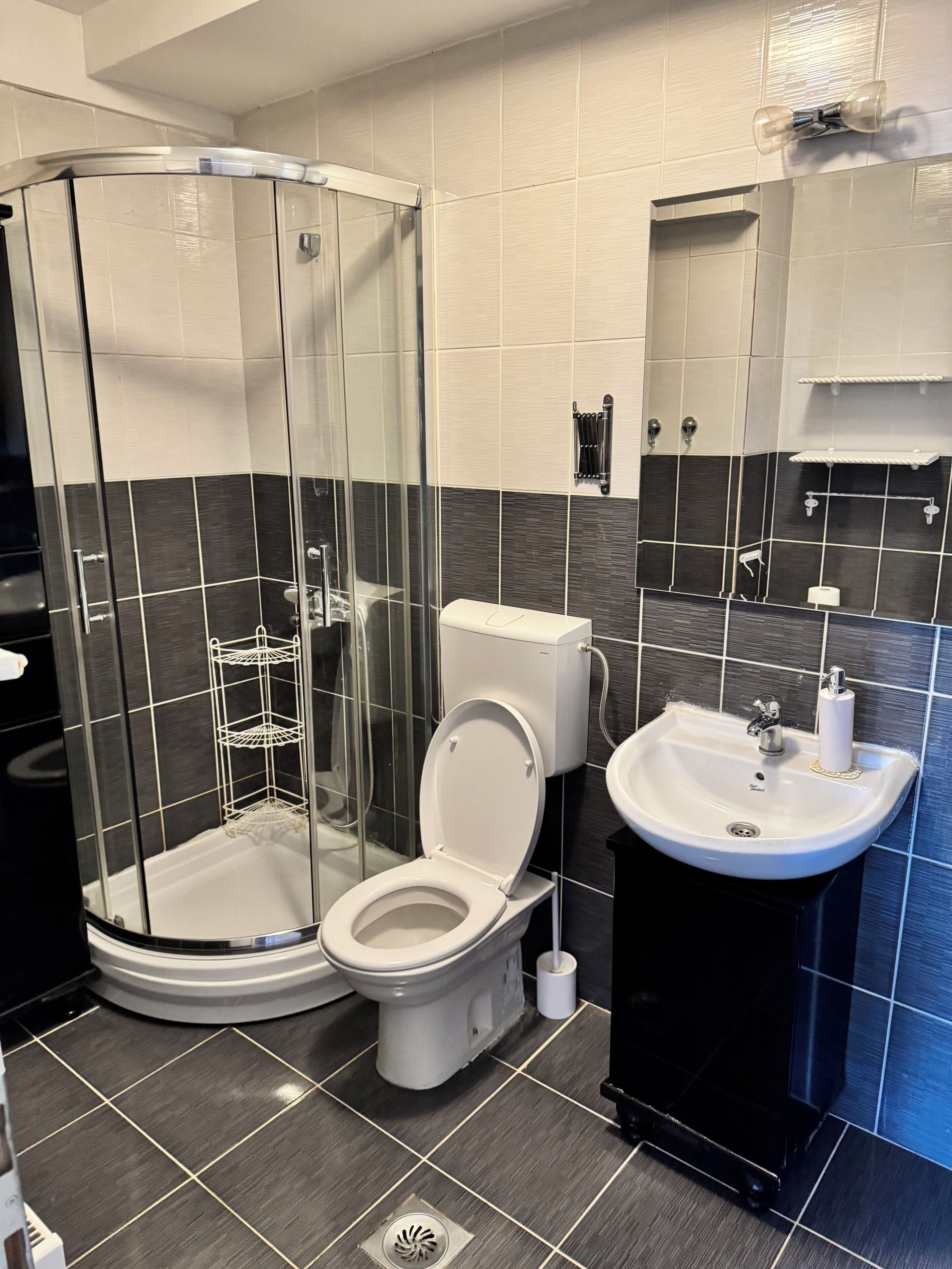 Een douche, een haardroger, handdoeken, zeep