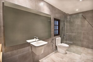 Douche, sèche-cheveux, serviettes fournies, papier toilette