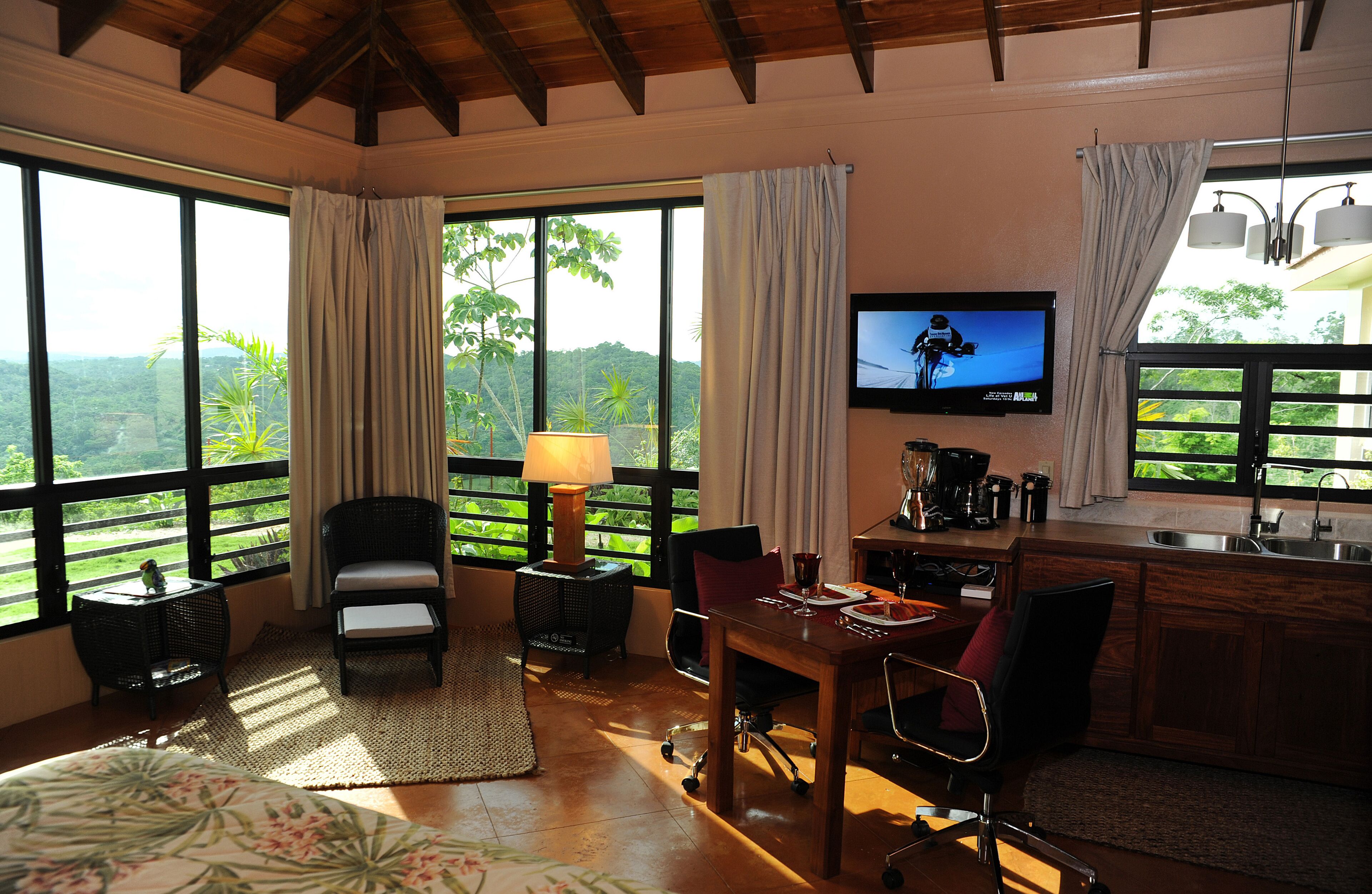 Listen to music or watch movies comfortably propped up in your king size bed!