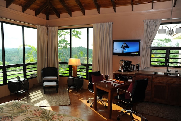 Listen to music or watch movies comfortably propped up in your king size bed!