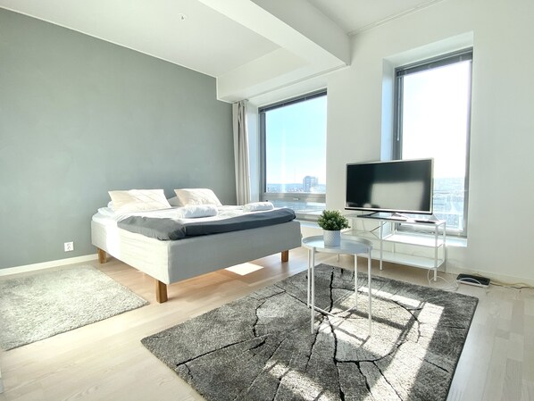 Suite studio Ville, vue sur la ville | Système d’insonorisation, accès au Wi-Fi (inclus), literie fournie