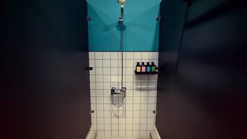 Shower, hair dryer, slippers, shampoo