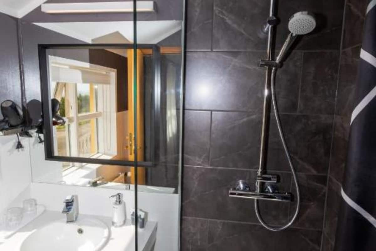 family room | bathroom | shower, free toiletries, hair dryer, bathrobes
