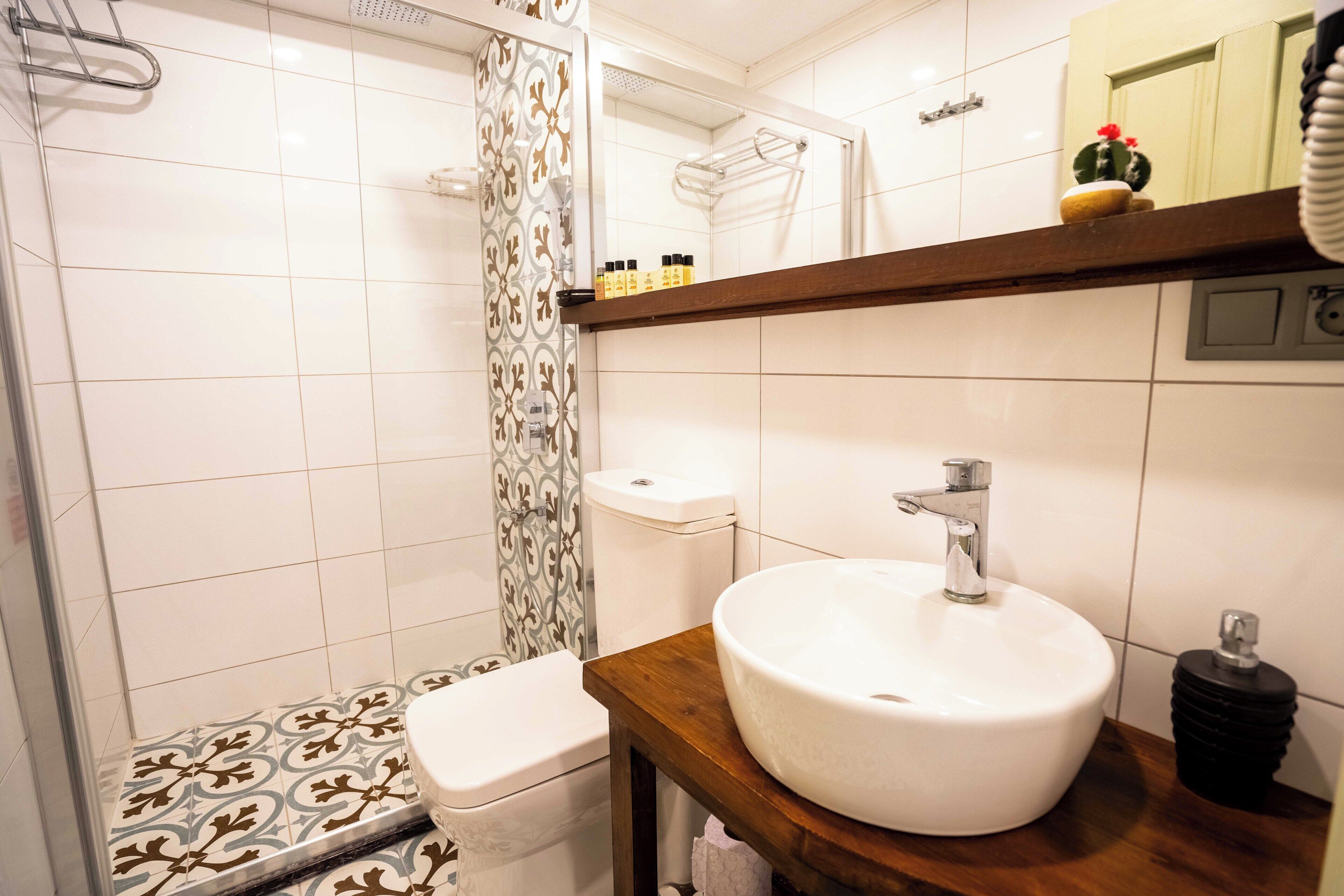 shower, free toiletries, hair dryer, slippers