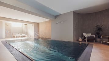 Indoor pool, open 8:00 AM to 8:00 PM, sun loungers
