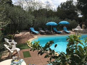Outdoor pool, pool umbrellas, sun loungers - La Magne Chambres d'Hôtes (Nîmes)