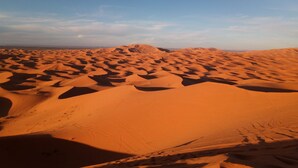 A vast desert landscape with undulating sand dunes under a clear sky. - Merzouga Experience Camp (Taouz)