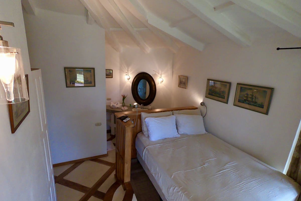 Desk, laptop workspace, blackout curtains, free WiFi