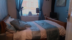 Blackout curtains, iron/ironing board, rollaway beds, free WiFi