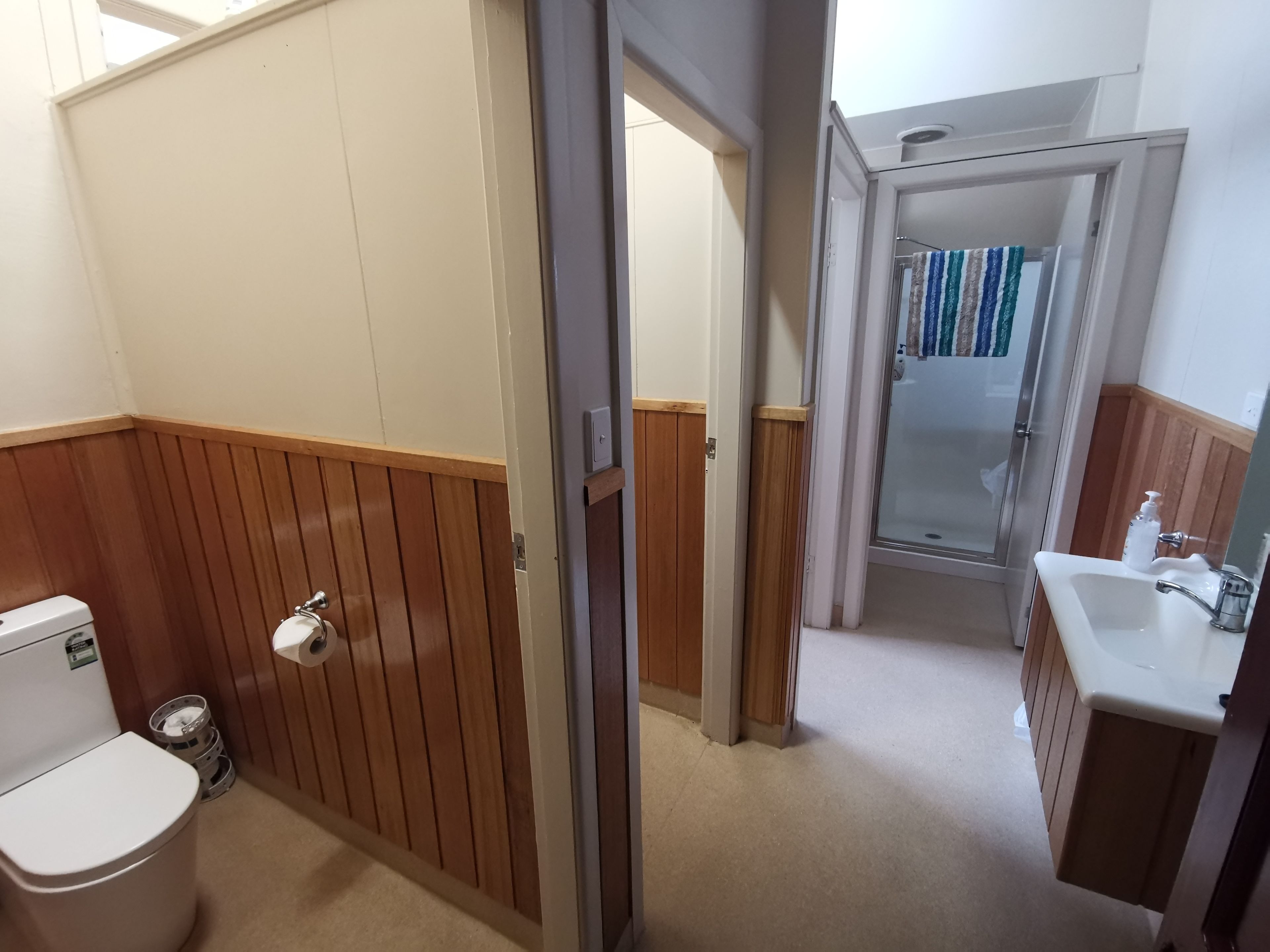 shower, rainfall showerhead, towels, soap