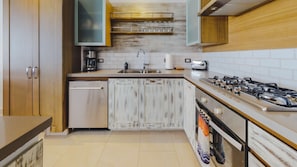 Fridge, microwave, oven, dishwasher