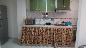 Microwave, blender, coffee grinder, cookware/dishes/utensils