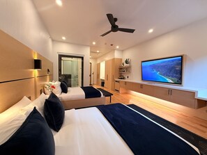 Ropa de cama de alta calidad, minibar y cortinas blackout