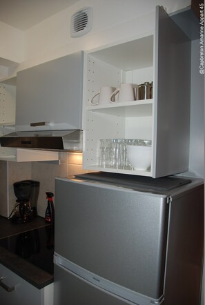 Réfrigérateur, micro-ondes, plaque de cuisson, lave-vaisselle