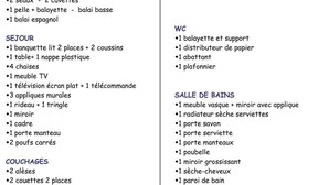 Liste de l ’inventaire du mobilier et des équipements de l’appartement 306, comprenant les articles présents dans la chambre, la salle de bain, le salon, le balcon et la cuisine.