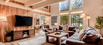 Dog-friendly home with pool, private sauna, & golf course view