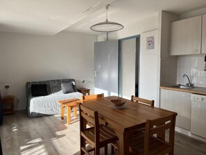 Interior - 100m from resort center, floor -1, jacuzzi, hammam, terrace, balcony, tv, ski locker, 23m² (Germ)