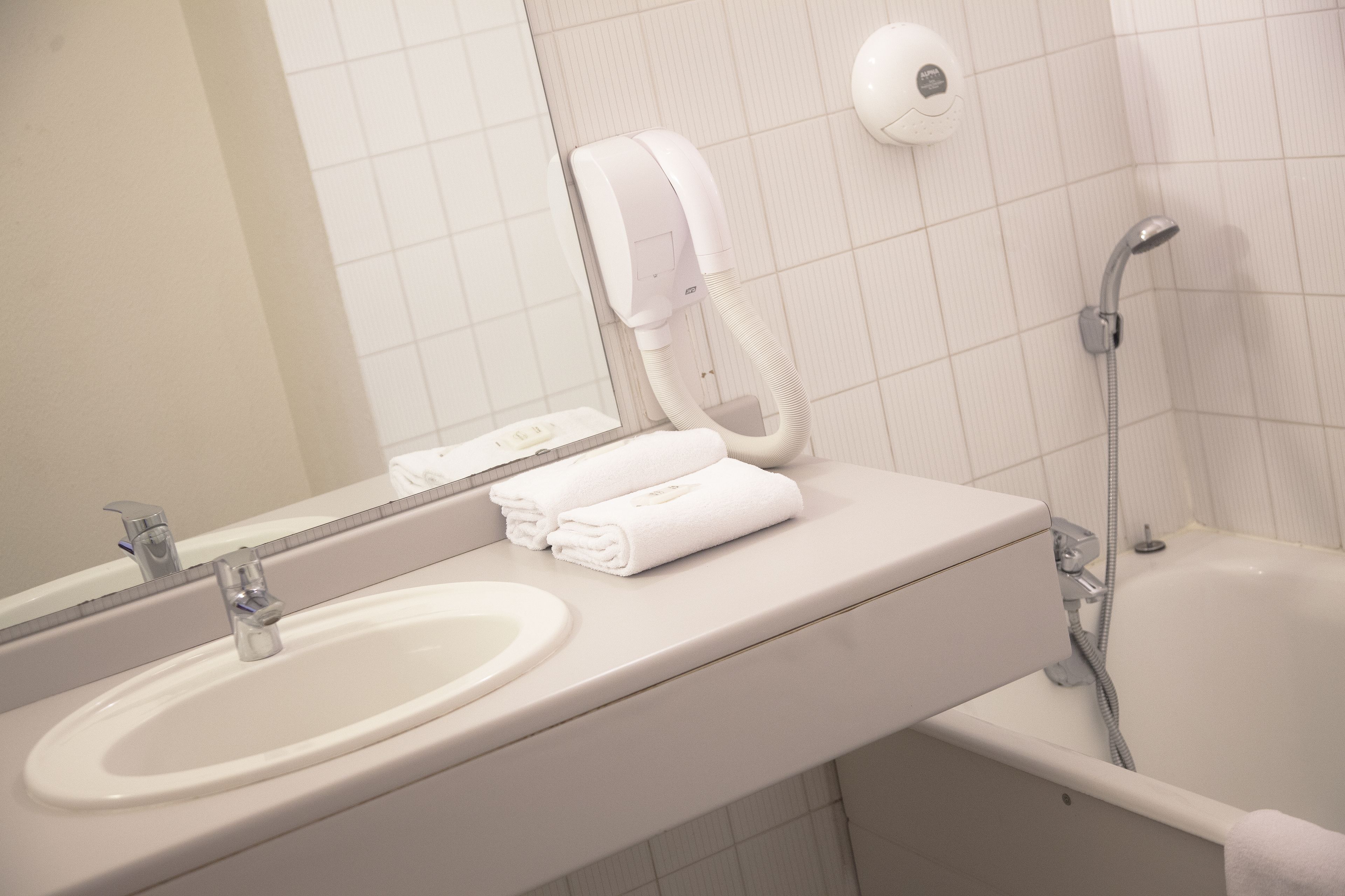 free toiletries, hair dryer, bidet, towels