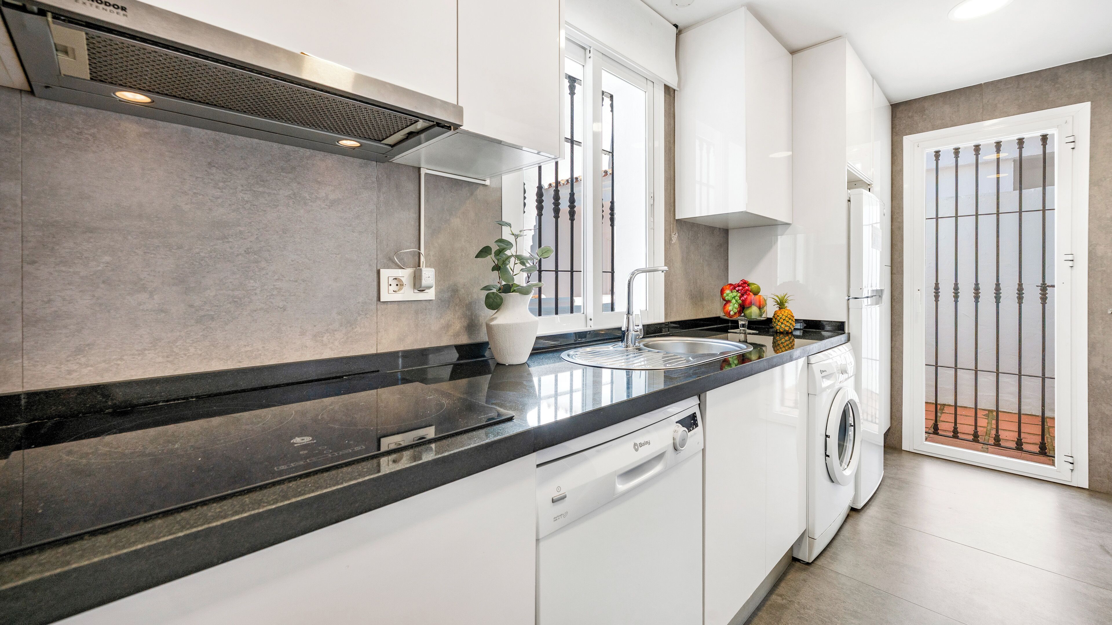 Fridge, microwave, oven, dishwasher