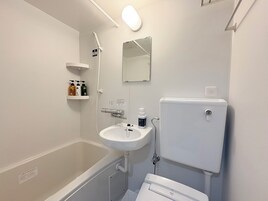 Bañera con ducha, artículos de tocador gratuitos, secador de pelo