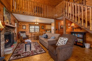 Cabin, Multiple Beds, Hot Tub | Living room | TV, fireplace - Windsong - Two Bedroom Cabin (Sevierville)