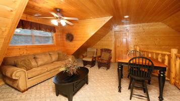 Cabin, 6 Bedrooms, Fireplace (Max Occupancy: 22) | Living room | TV, fireplace