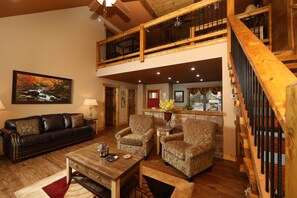 House, Multiple Beds, Hot Tub | Living area | 42-inch flat-screen TV with cable channels, TV, fireplace
