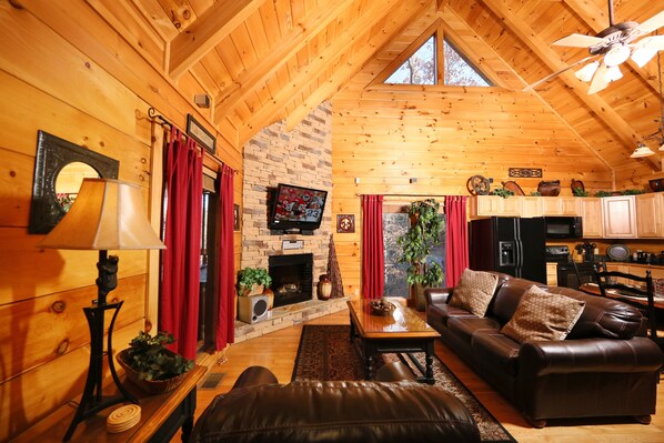 Cabin, 1 King Bed with Sofa bed, Hot Tub | Living room | TV, fireplace - Sweet Surrender - One Bedroom Cabin (Sevierville)