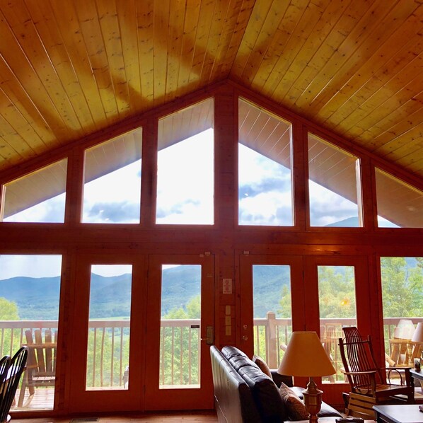 Cabin, Multiple Beds, Hot Tub, Mountain View | Living room | TV, fireplace