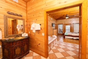 Cabin, Multiple Beds, Hot Tub | Bathroom | Combined shower/tub, towels - Smoky Mountain Cinema - Six Bedroom Cabin (Sevierville)