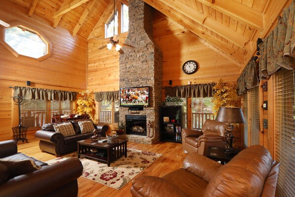 Cabin, Multiple Beds, Hot Tub | Living room | TV, fireplace - Blessed Nest - Four Bedroom Cabin (Sevierville)