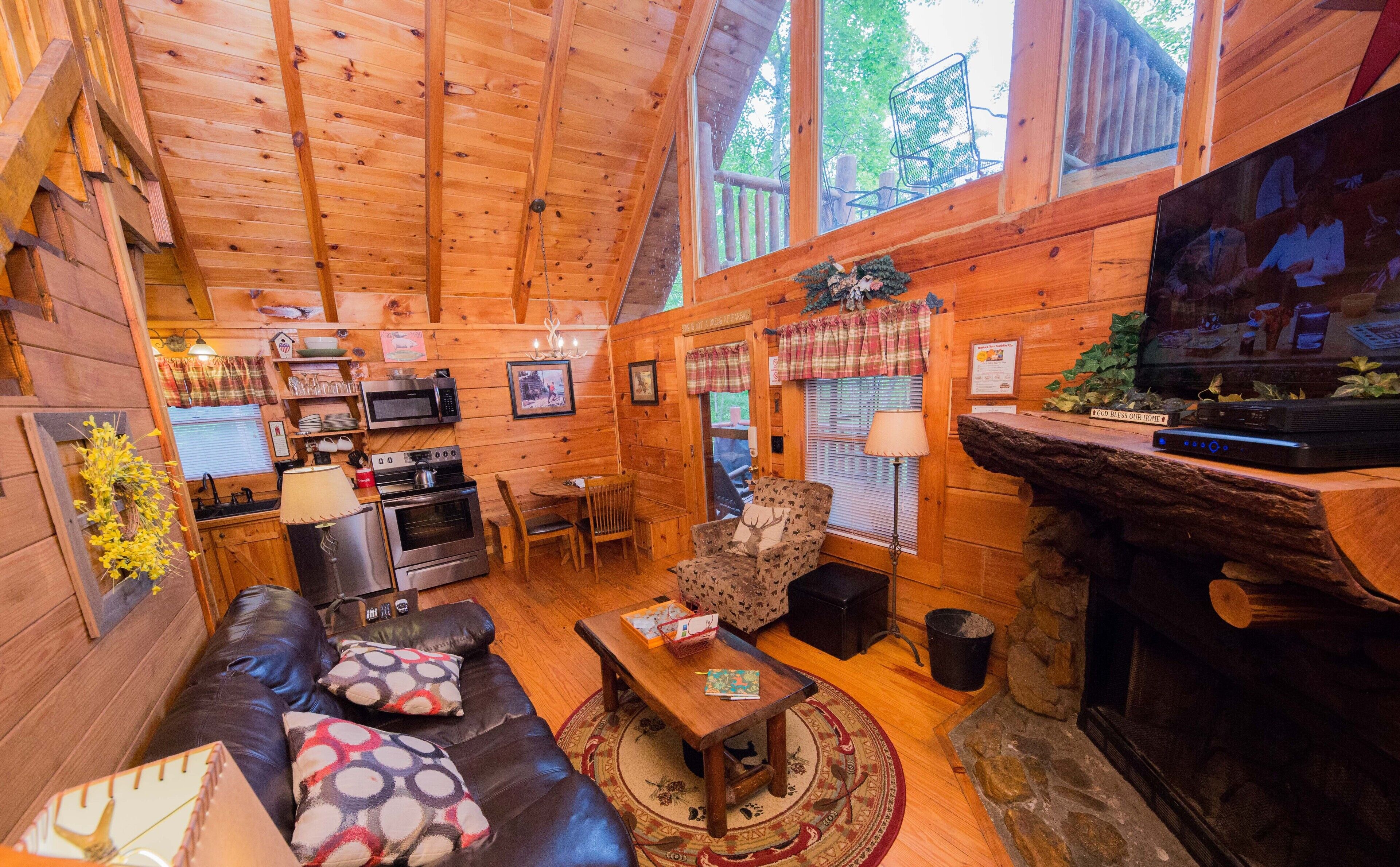 Cabin, Multiple Beds, Hot Tub | Living area | 42-inch flat-screen TV with cable channels, TV, fireplace