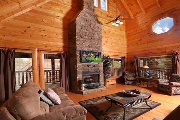 Cabin, Multiple Beds, Hot Tub | Living room | TV, fireplace - Echoes of Eden - Four Bedroom Cabin (Sevierville)