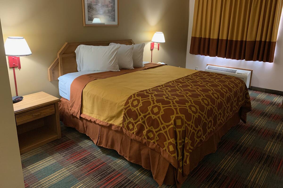 Desk, blackout drapes, iron/ironing board, WiFi (free)