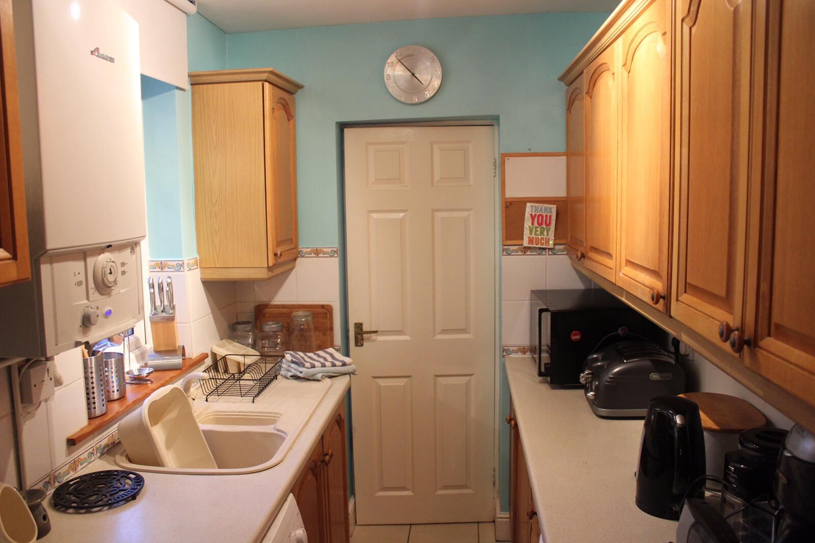 Microwave, oven, coffee/tea maker, cookware/dishes/utensils