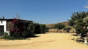 A spacious outdoor area with a dirt path leading to a building. - La ZÚA Rural Cottage in the Molino el Vado estate (Villamartin)