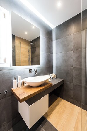 Douche, séchoir à cheveux, serviettes fournies