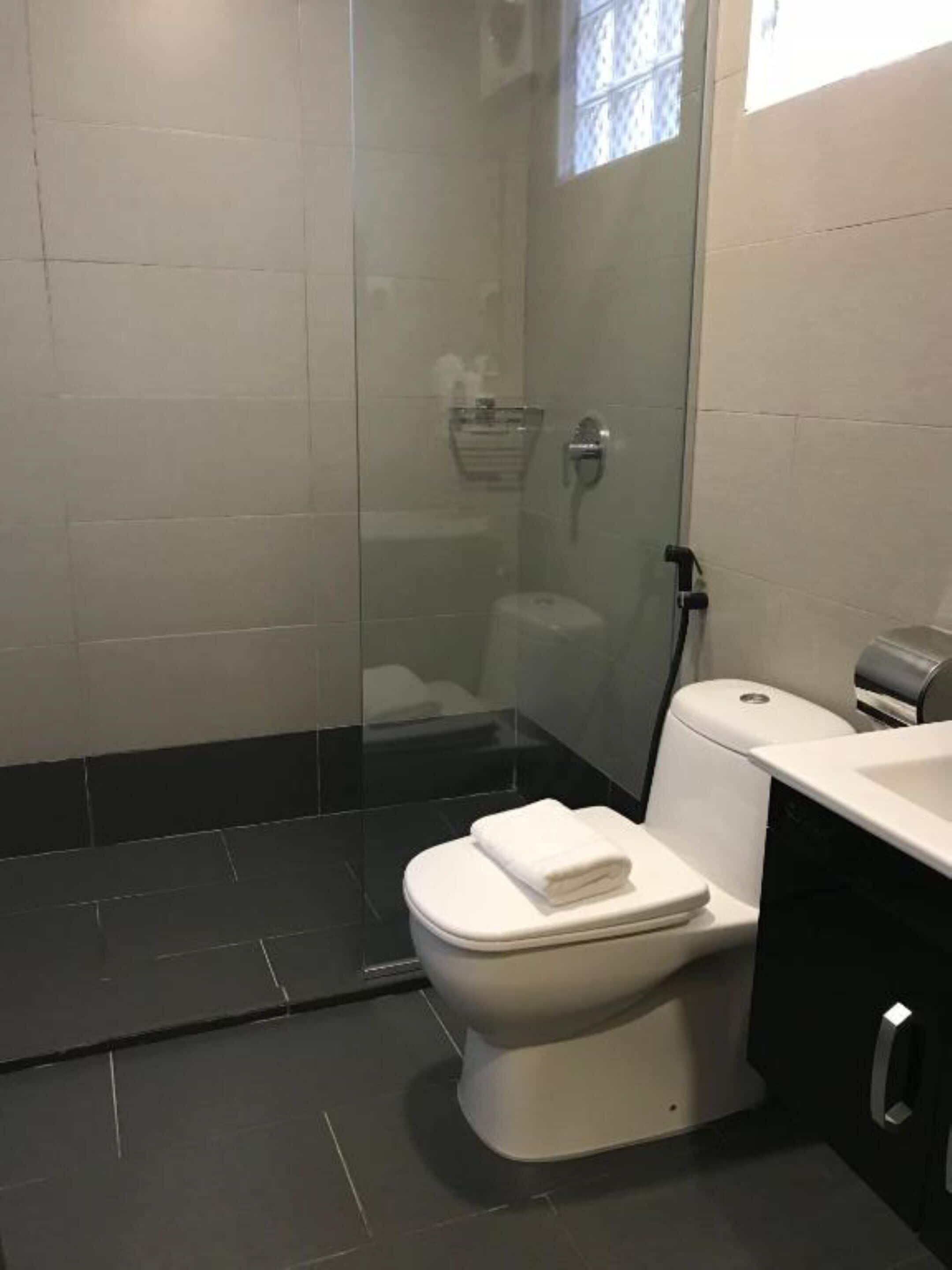 standard king | bathroom | shower, free toiletries, bidet, towels
