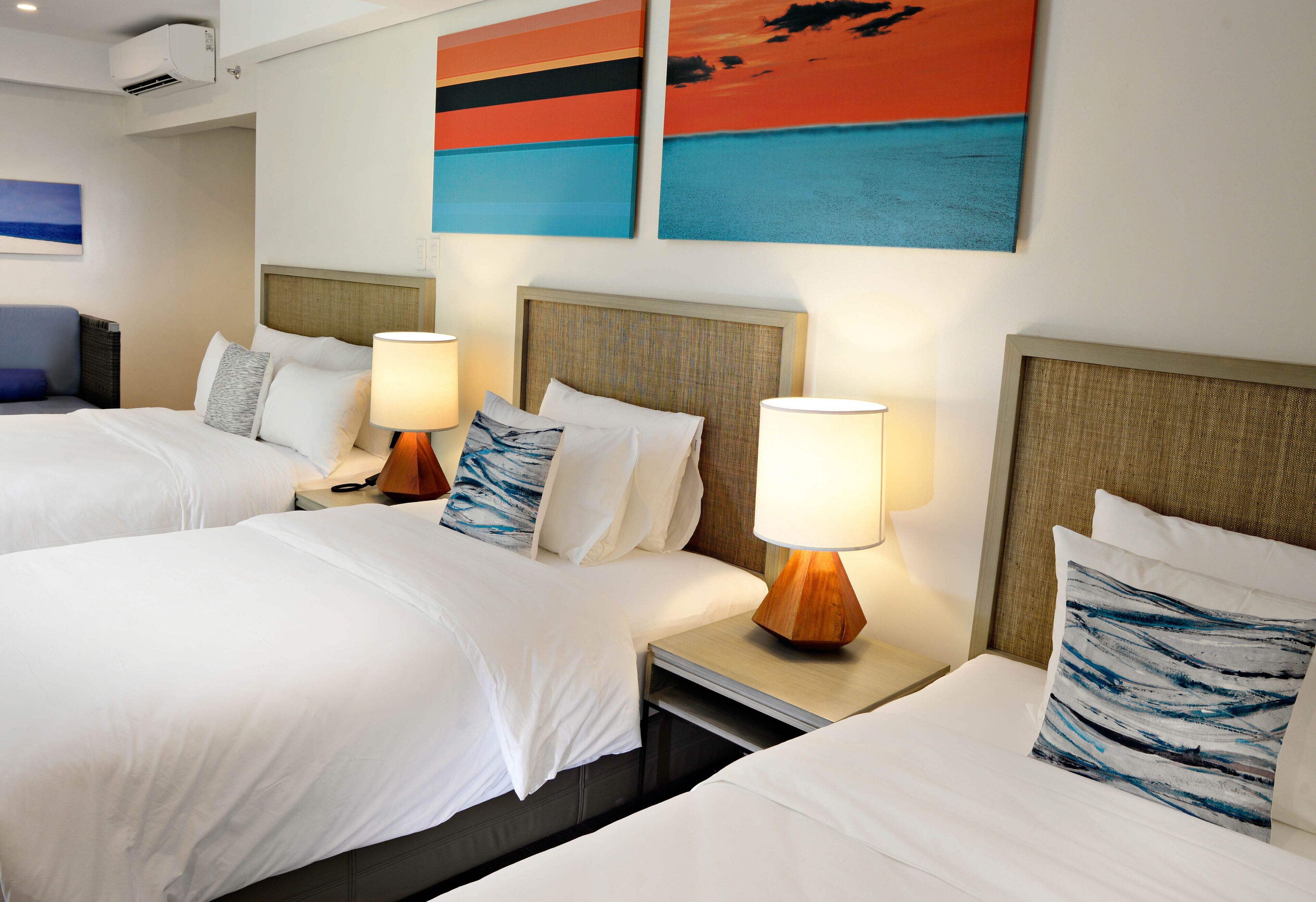 family room - queen and twin | premium bedding, in-room safe, desk, laptop workspace