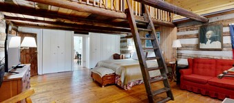 Historic, private log cabin w/ deck, fireplace & wood stove - one dog OK