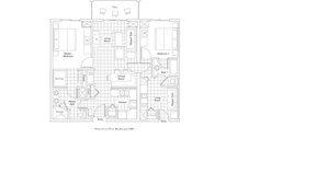 A floor plan of a hotel with a master bedroom, living room, dining room, kitchen, and two bathrooms. - Two bedroom Two Bath with private lock-off unit (Park City)