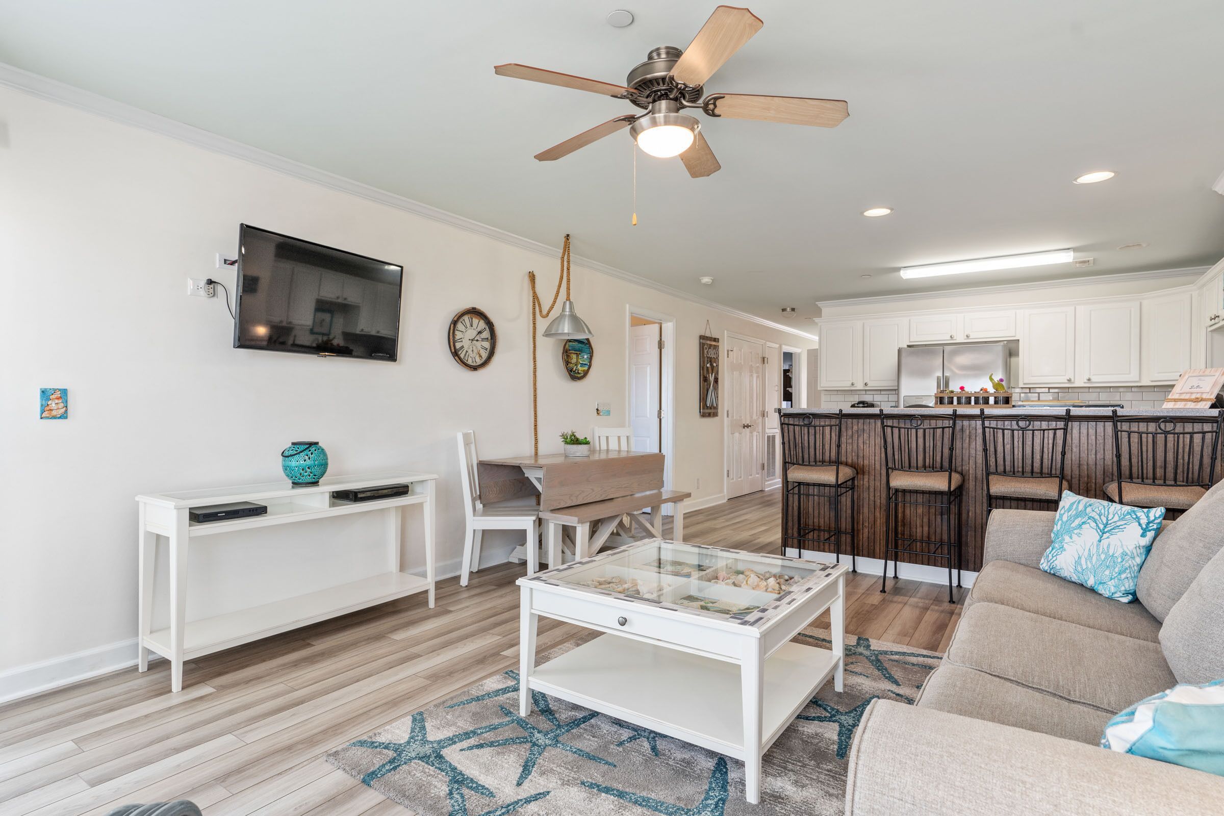 TV, DVD player, books, video library