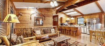 Dog-friendly Log Cabin w/Private Deck, Firepit, Foosball, Wood-Burning Fireplace