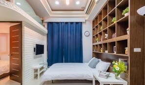Apartemen Kota, pemandangan kota | Tirai kedap cahaya, kedap suara, setrika/meja setrika, dan Wi-Fi gratis