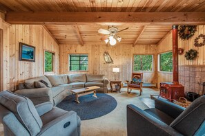 TV, DVD player, books, video library - Waterfront home with private deck, WiFi, W/D & spectacular views (Orcas)