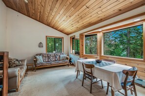 TV, DVD player, books, video library - Waterfront home with private deck, WiFi, W/D & spectacular views (Orcas)