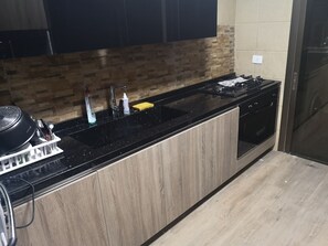 Classic Apartment | Private kitchen | Fridge, microwave, oven, stovetop