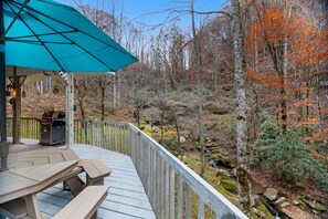 Outdoor dining - Secluded mountain home on 2 acres w/ fireplace, deck & firepit (Whittier)