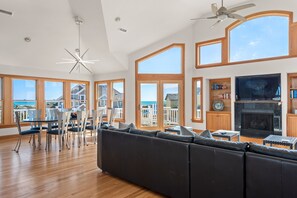 TV, fireplace - From Sunrise to Sunset: Pool, Hot Tub, Ocean views (Corolla)