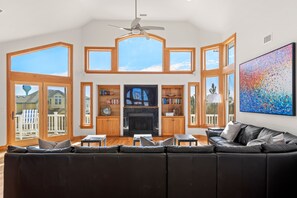 TV, fireplace - From Sunrise to Sunset: Pool, Hot Tub, Ocean views (Corolla)